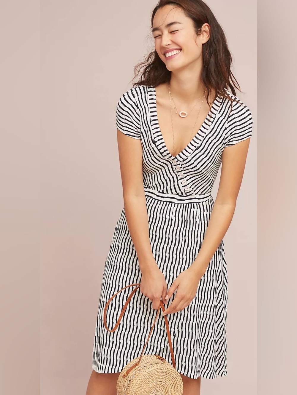 Anthropologie Maeve Nautical Striped Faux Wrap Midi Dress XS